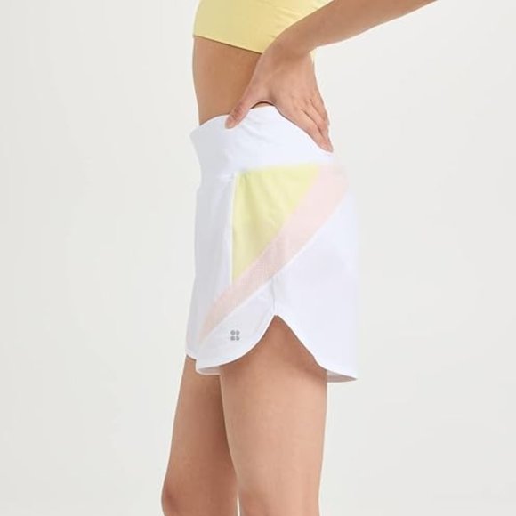 Sweaty Betty London NWT White/Yellow/Pink TRACK SPEED Running Shorts, Sz XLarge - Picture 3 of 7